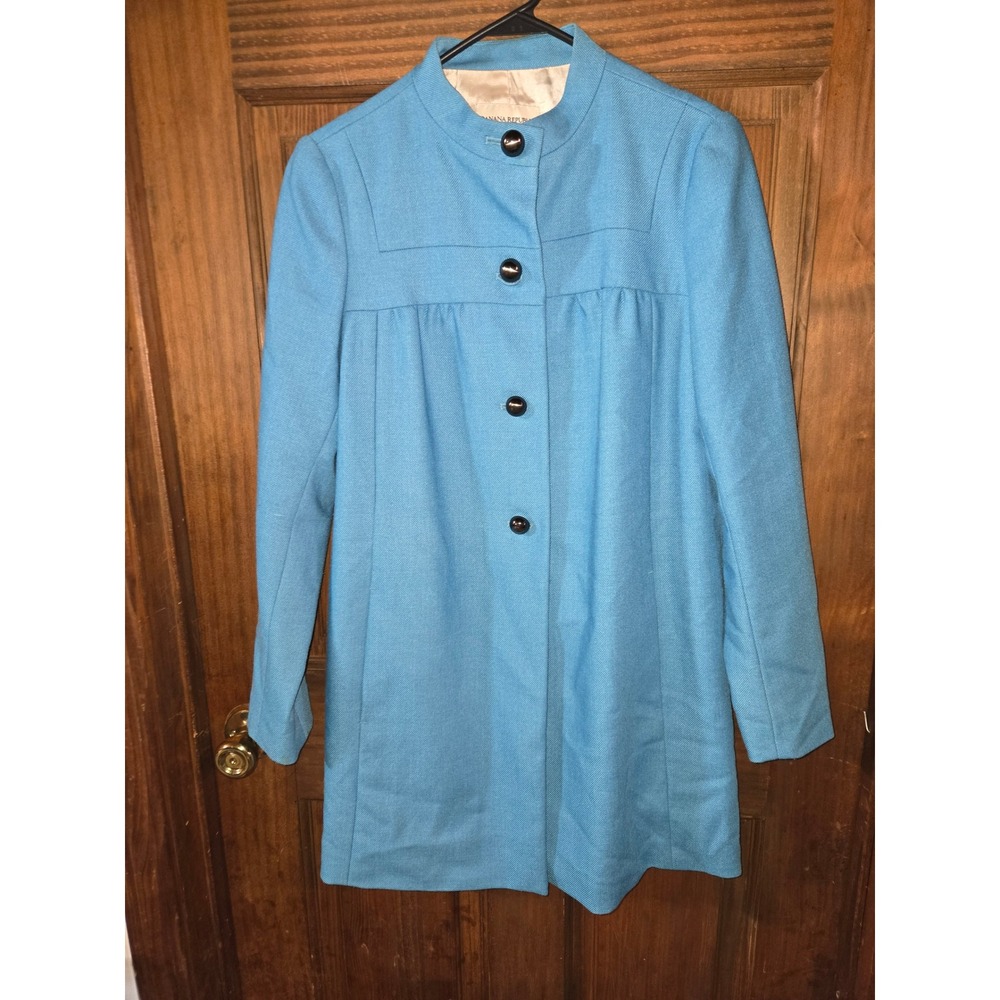 Banana Republic Womens Blue Wool Blend Stand Collar Button Front Coat Size S